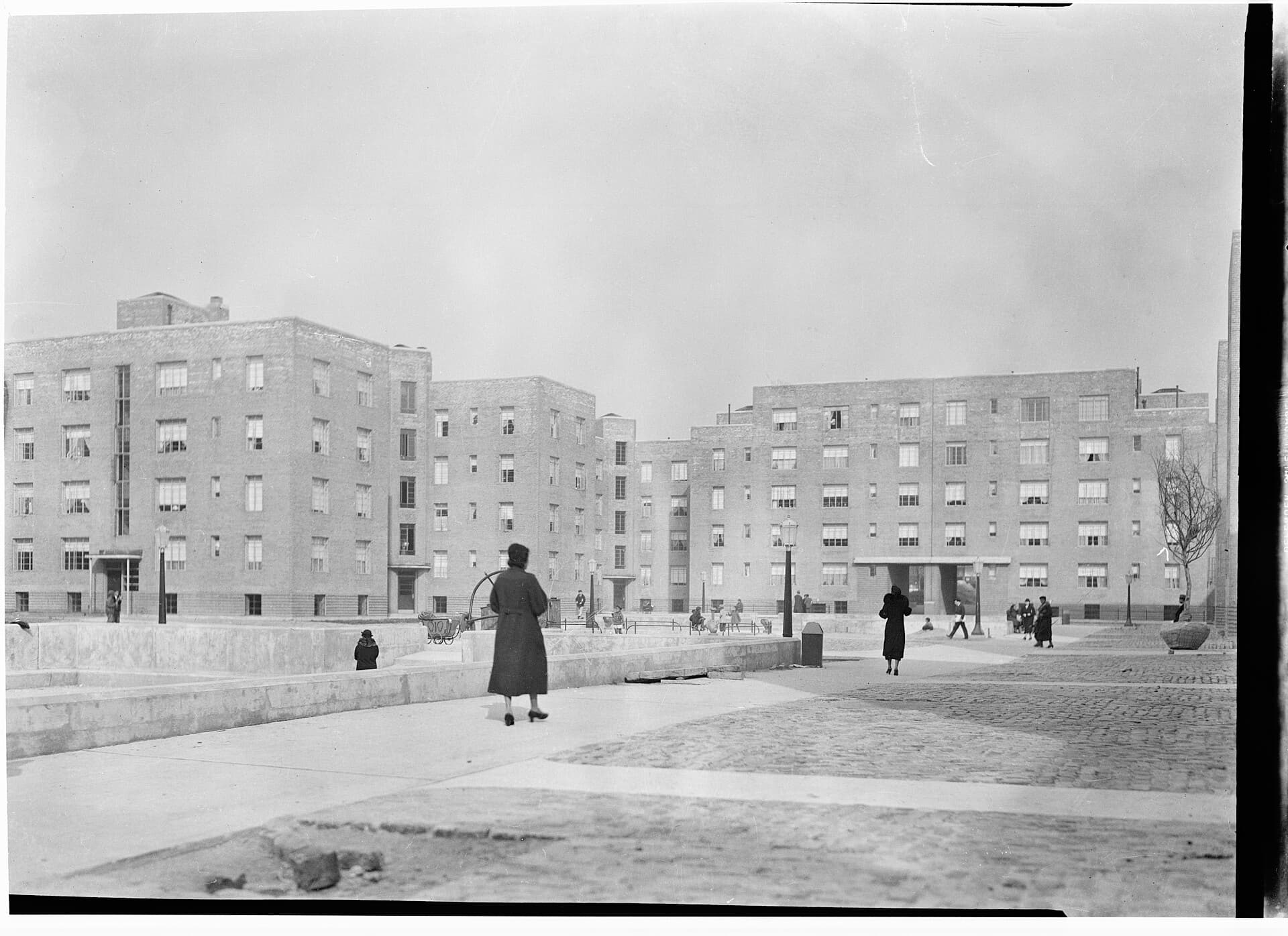 The courtyard of the Harlem River Houses, one of the first federally funded public housing projects
